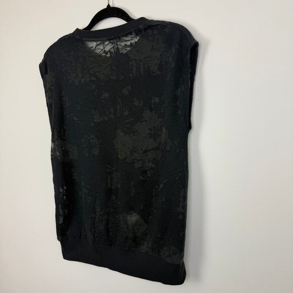 IRO Jeans Womens Nuala Distressed Sleeveless Burnout Black Lace Sweatshirt XS - Picture 6 of 10